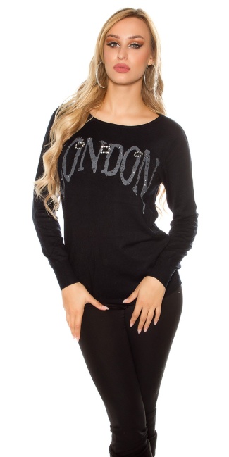 Trendy pulli LONDON with lace Black